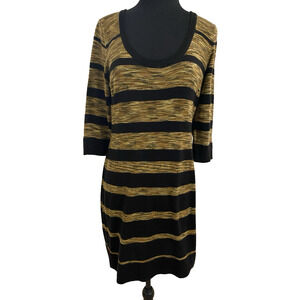 Ellen Tracy Boho Knit Dress Size Large Brown & Black Striped Knee Length Office